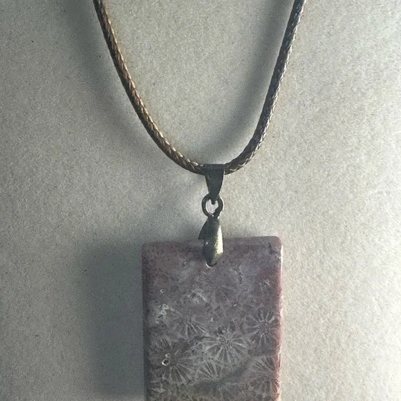 Rectangle Coral Fossil Pendant Necklace - Picture 11 of 14